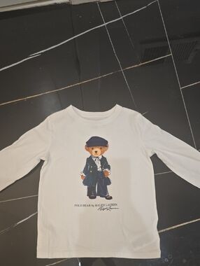 Ralph Lauren White Long-Sleeve Polo Bear Tee